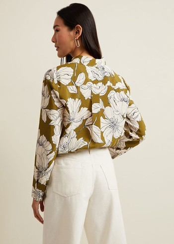 Phase Eight Lena Linear Floral Shirts Olive USA | 7864901-KN